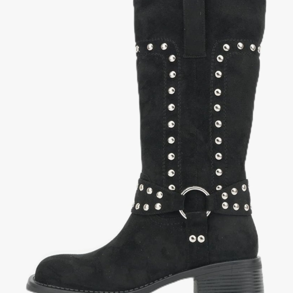 Black Studded Knee-High Boots